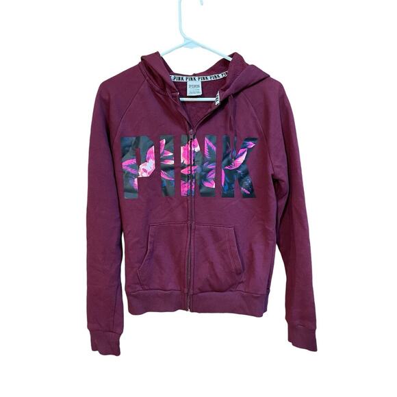 Victoria's Secret Jackets & Blazers - Victoria Secret Women's PINK Full Zip Hoodie Sweatshirt in Burgundy Red Size S